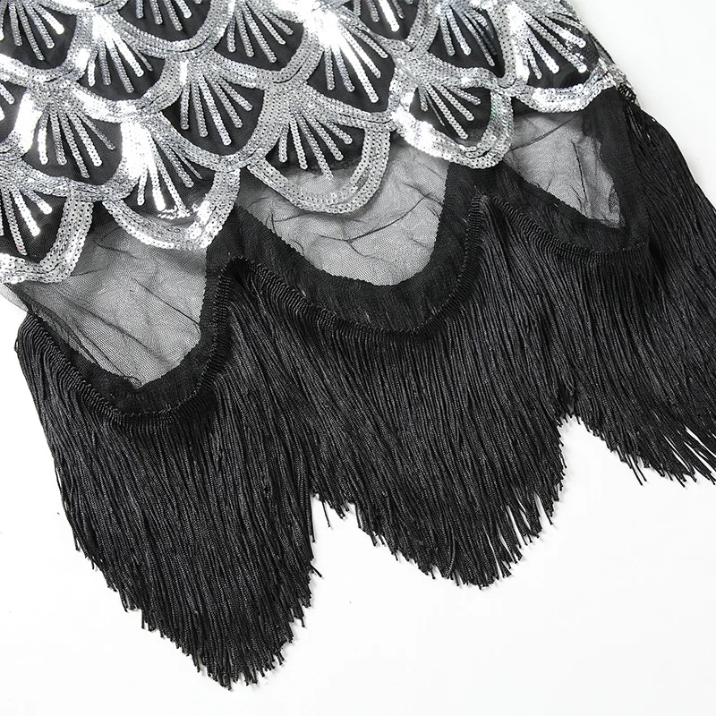 

Vintage Sequin Dress Beaded Deep V Neck Sleeveless Mermaid Evening Dresses Long Women Tassel Party 2021 Black Formal Vestidos