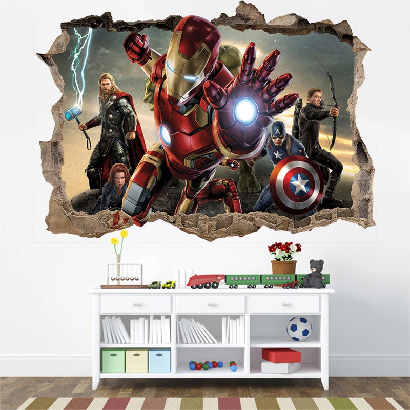 Man Spiderman Wallpaper Children Height Measure Car Decal Nursery Mural Home Decor