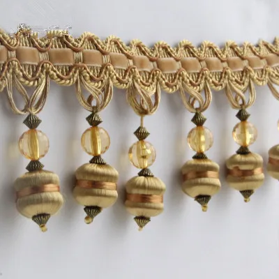Gold yellow 1 м круглые бусины занавес кружевная отделка кисточка край Декор DIY шитье диван сценическая лампа декоративная кружевная лента тесьма для занавески аксессуары - Цвет: Gold yellow