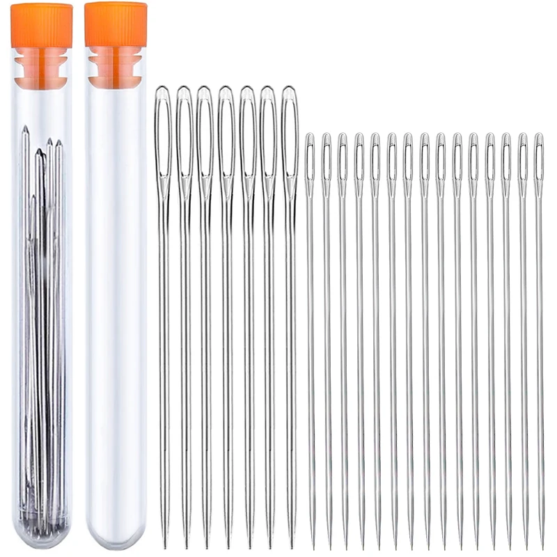 

LMDZ Large Eye Sewing Needles 7 Pcs 2.04 inches and Small Needles-Beading Needles 15 Pcs 1.6 inches in Storage Tubes