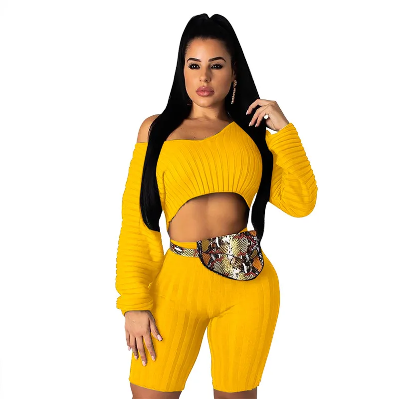 Зимний комплект из двух предметов с открытыми плечами сексуальный 2 трикотажный