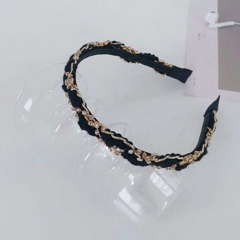 

1PC Elegant Gold Metal Chain Braid Hair Hoop Rhinestone Crystal Thin Headband Lady Girls Hair Accessories INS Female Hairbands