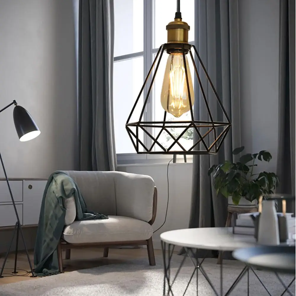 

LED Indoor E27 Modern Cage Pendant Light Iron Retro Loft Pendant Lamp Metal Guard Hanging Restaurant Lamp Living Room Decoration