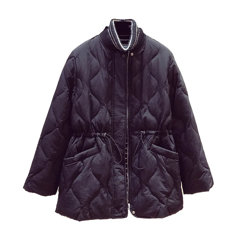 

White Duck Down Jacket2021 New Temperament Is Thin, Stand-up Collar Drawstring Waist Short Female Baseball Uniform