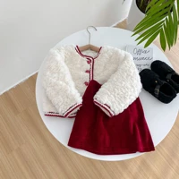 mila chou 2021 winter baby girl warm quilted fur coat suit children princess hairy jacketred skirt set 2pcs kids outfit clothes