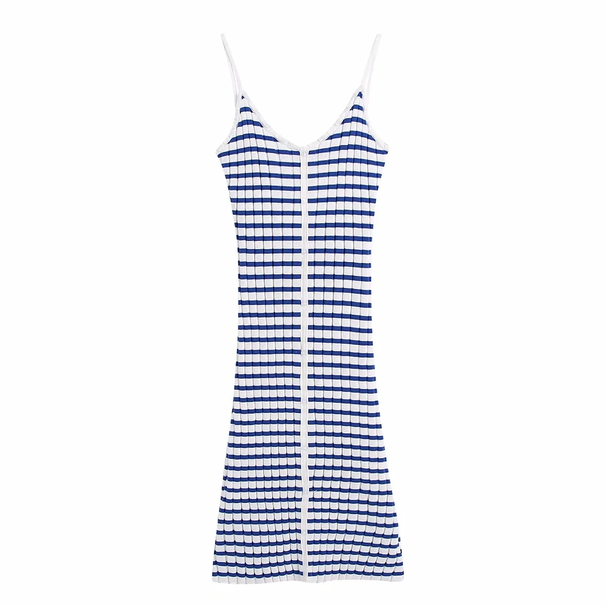 

Za 2021 Summer women Knitted Button-up Sundresses Slim Sling Dresses casual v neck Vestidos Striped Spaghetti Strap Midi Dress