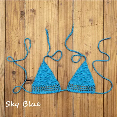 Sky Blue 13 цветов, ручная вязка, женский микро купальник, топ, экстремально сексуальный, хлопок, мини бикини, топ, для загара - Цвет: Sky Blue