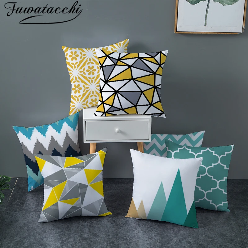 Fuwatacchi с геометрическим узором Чехлы для подушек желтая клетчатая полоса принтом