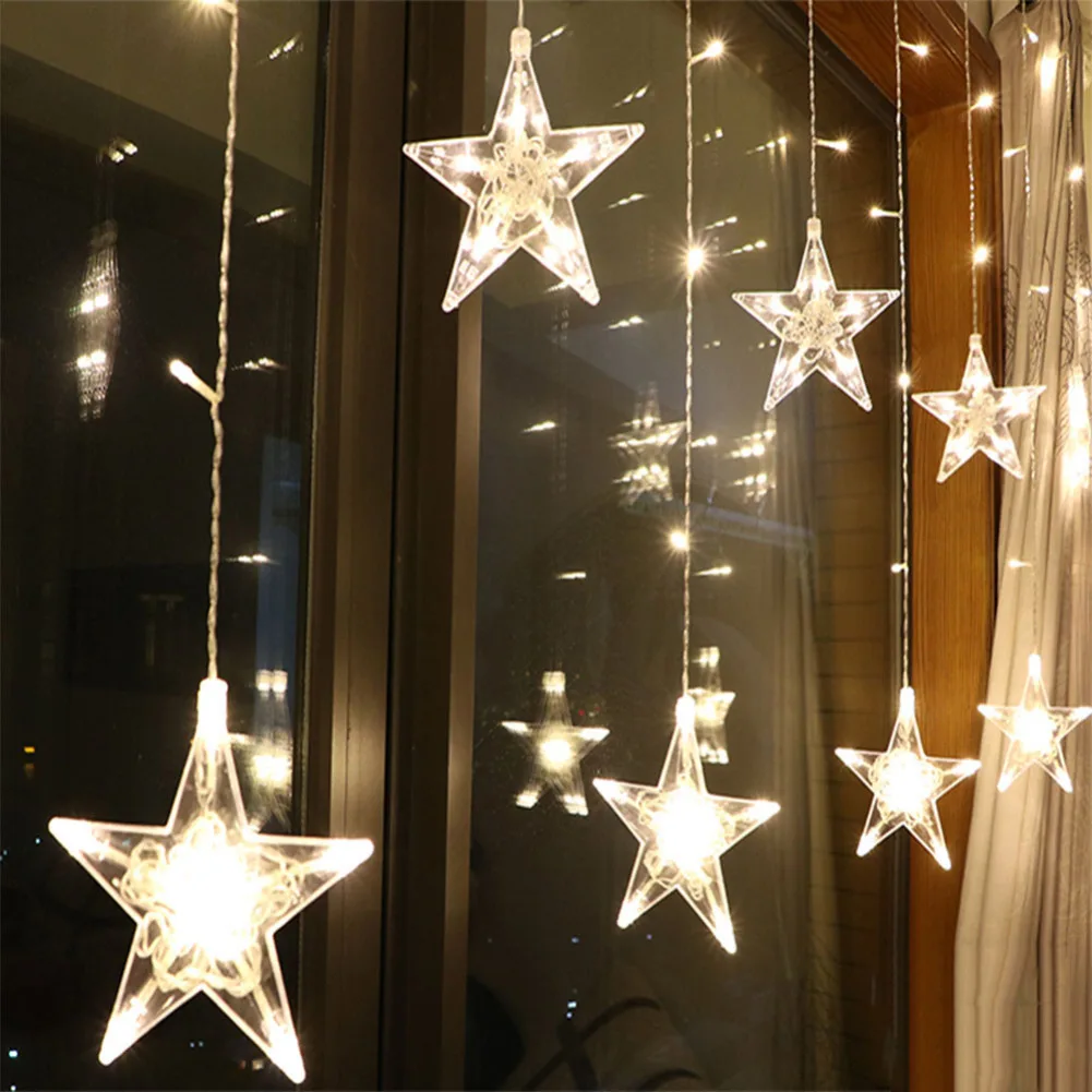 

Christmas Star Curtain Lights Outdoo Garland String Fairy Lamp For Party Wedding Holiday Home Decorations 1 Set (With Tail Plug)