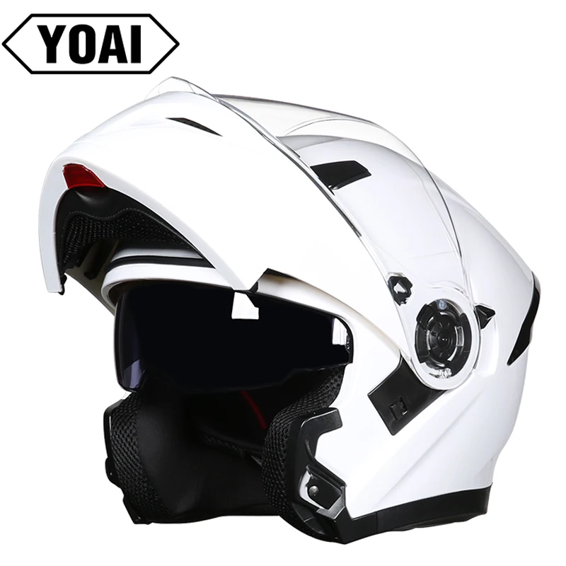 

Multifunctional Full Face Motorcycle Helmet Casco Moto With Double Lens Visor Helmet Built-in Bluetooth Capacete De Moto White