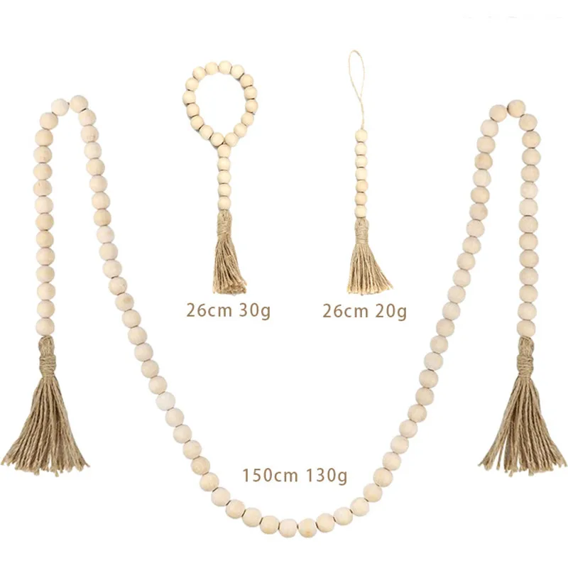 Accesorios de fondo para fotograf&iacute;a de reci&eacute;n nacido, accesorios de fotograf&iacute;a hechos a mano, cuerda de yute + guirnalda de borlas de cuentas de madera-2