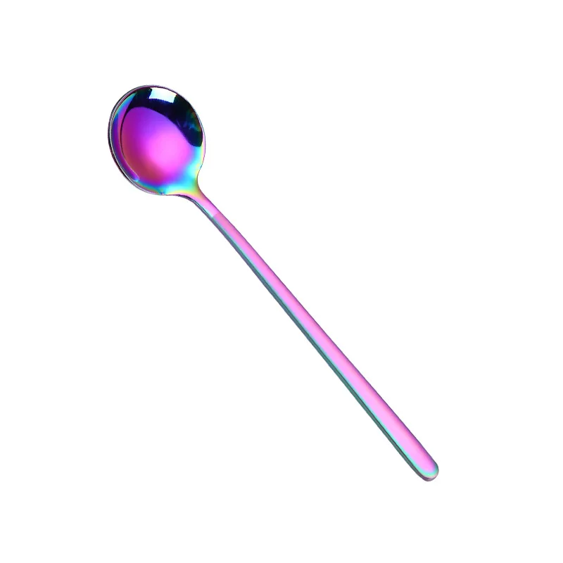rainbow spoon Горячая ложки из нержавеющей стали с круглой ручкой, ложка, красочные столовые приборы, питьевые инструменты, кухонный гаджет, кофейная фруктовая чайная ложка - Цвет: rainbow spoon