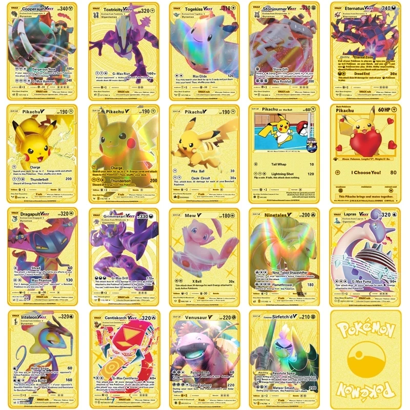 

Новинка 2021, карты Pokemon 27 стилей, металлическая супер игра Vmax Pikachu Venusaur Greninja Golden GX MEGA, коллекция аниме-открытки