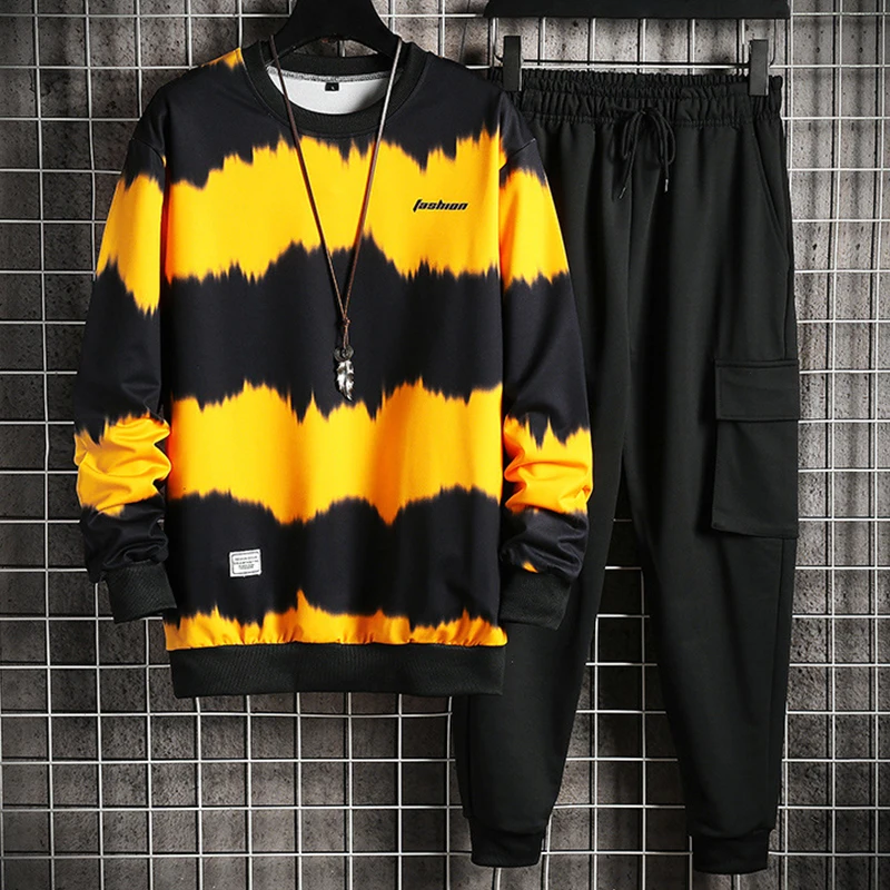 

Patchwork Men's Sportswear Sets 2021 New Autumn Spring Hoodies Casual Tracksuit Sweatshirt + Sweatpants Set Male Jogger Outfit