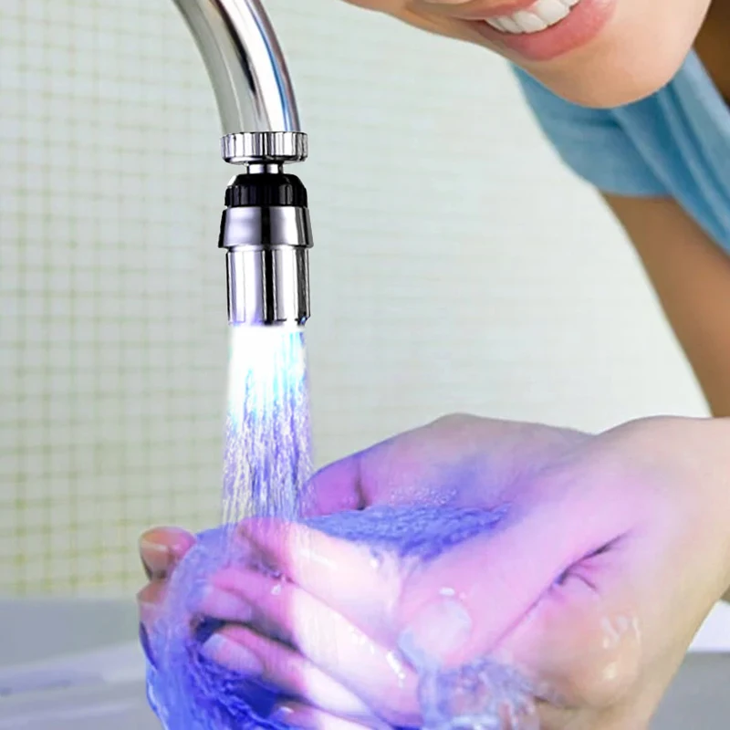 360 Rotatable LED Light Faucet Head Aerators Temperature Control 3 Colors Change RGB Glow Water Tap Nozzle For Kitchen Bathroom |