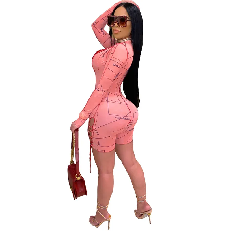 

Women Jumpsuits Spring Autumn Rompers Full Sleeve Playsuits Fashion Sexy Bodysuits Letter Print Bandage Overalls Casual Clothing