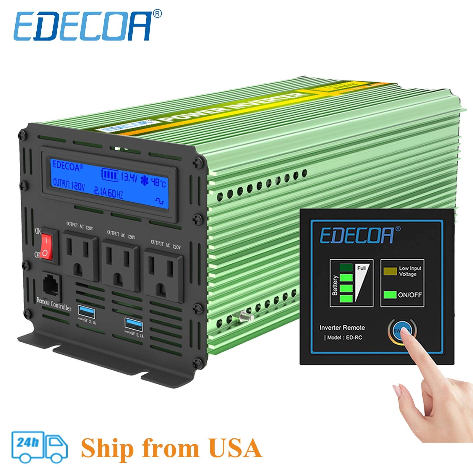 

Edecoa, 3000 Вт, модифицированный синусоидальный источник питания постоянного тока в переменный ток, 12 В, 24 В, 110 В, 120 В, 60 Гц, розетка стандарта США