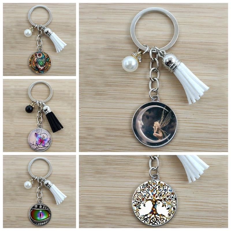 Дерево брелок жизнь простые женские Стиль &quotЦветок&quot Луна Небо Единорог в