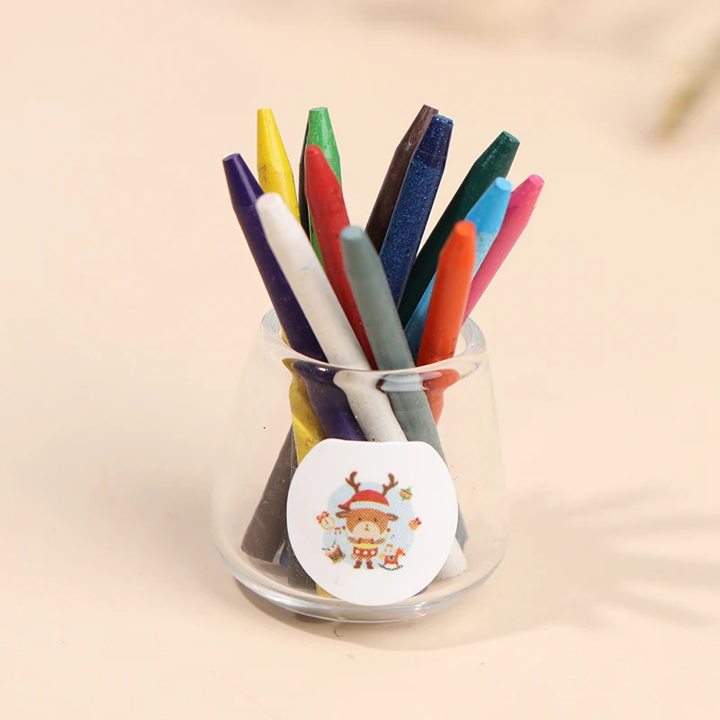 

1 Set(1 Bottle+12 Crayons) Doll House Accessories 1/12 Scale Mini Dollhouse Miniature Crayon For Stationery