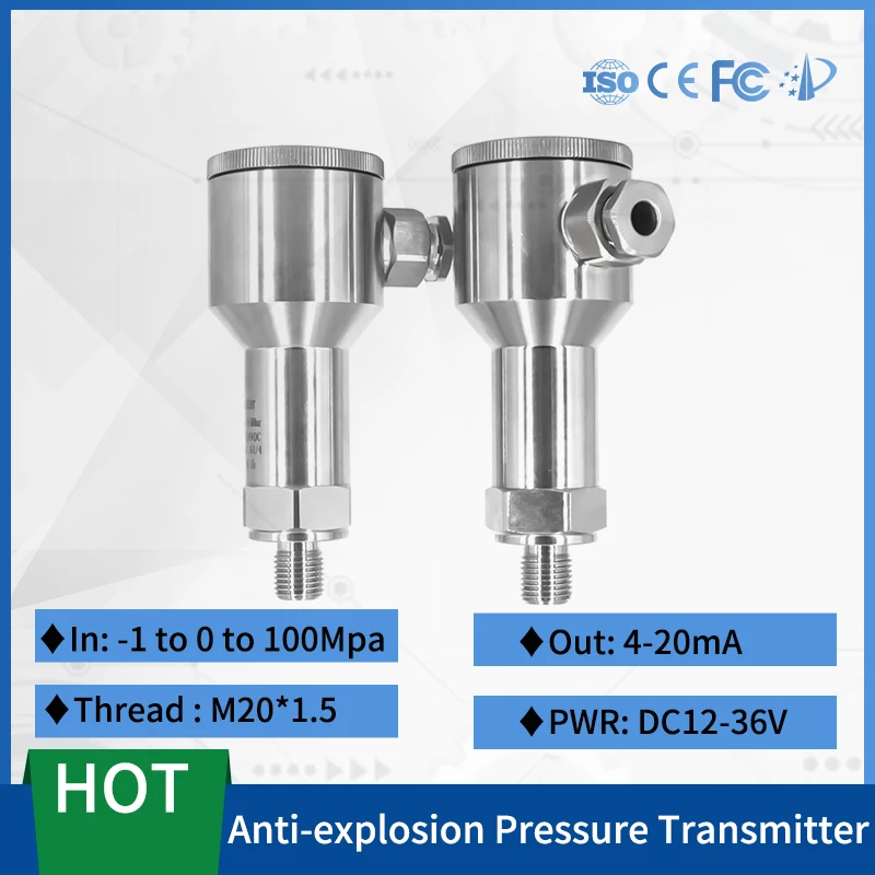 

Anti-explosion Pressure Transmitter M20*1.5 thread pressure range measurment 4-20ma output Oil Atex Pressure sensor -1-0-1000bar