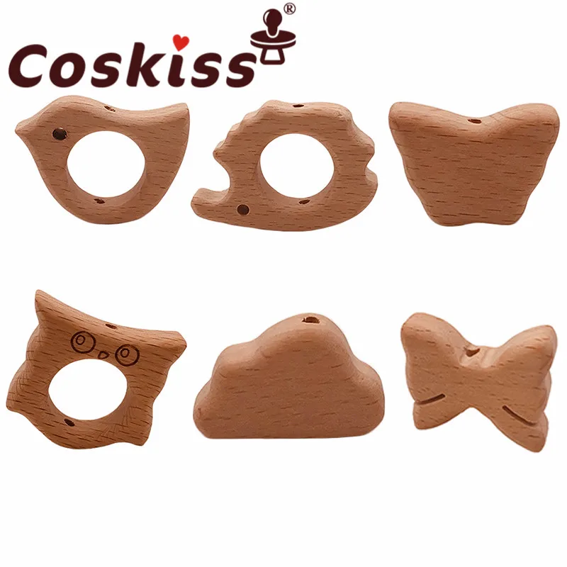 

Coskiss 10 шт. Буковые деревянные бусины в форме животных для самостоятельного изготовления прорезывающихся зубов мамы, бусины из пищевого дере...