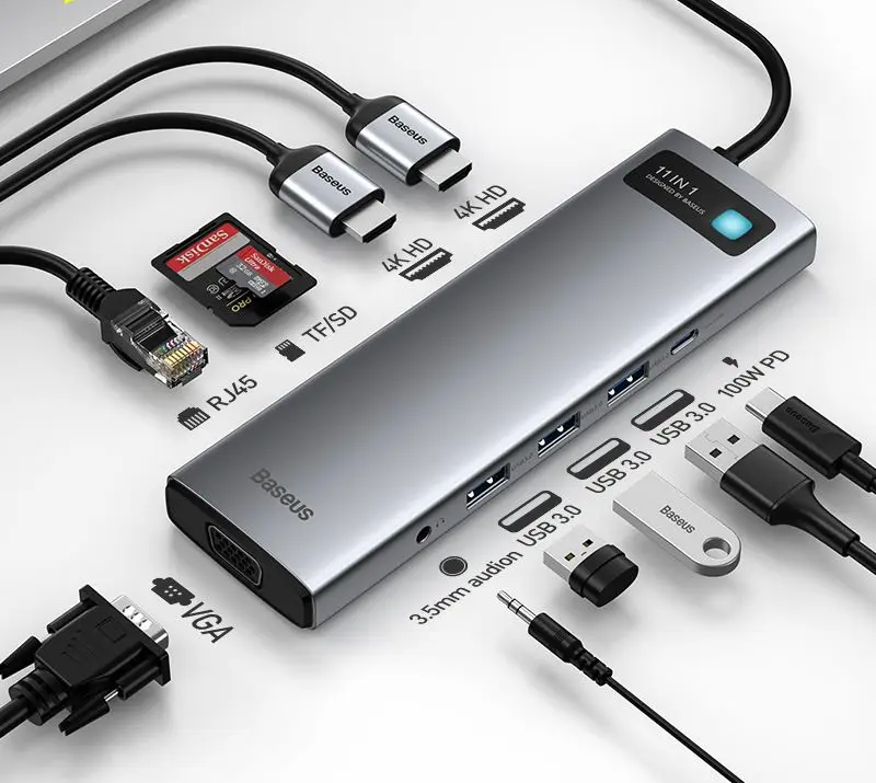 

USB-концентратор Baseus с портами USB Type-C и HDMI
