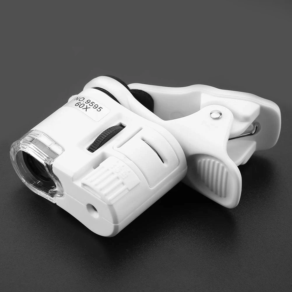 2021new 60X Portable Clip Magnifier Loupe UV Microscope Universal Mobile Phone with Mini LED with Cell Phone Clip UV Light images - 6
