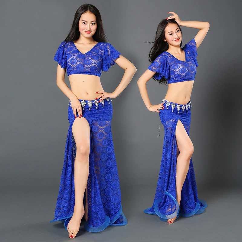 

Women's Belly Dance Costume Set Bellydance Costume Ladies Girl's Belly Dance Lace Skirt & Top 2 Pieces Set Stage Dancewear