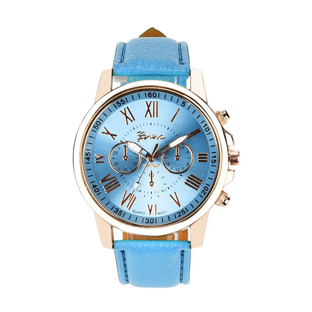 

Trend Style Women Roman Numerals Faux Leather Analog Quartz Watch 2 Sub Decoration Dials Women Wrist Watch часы женские