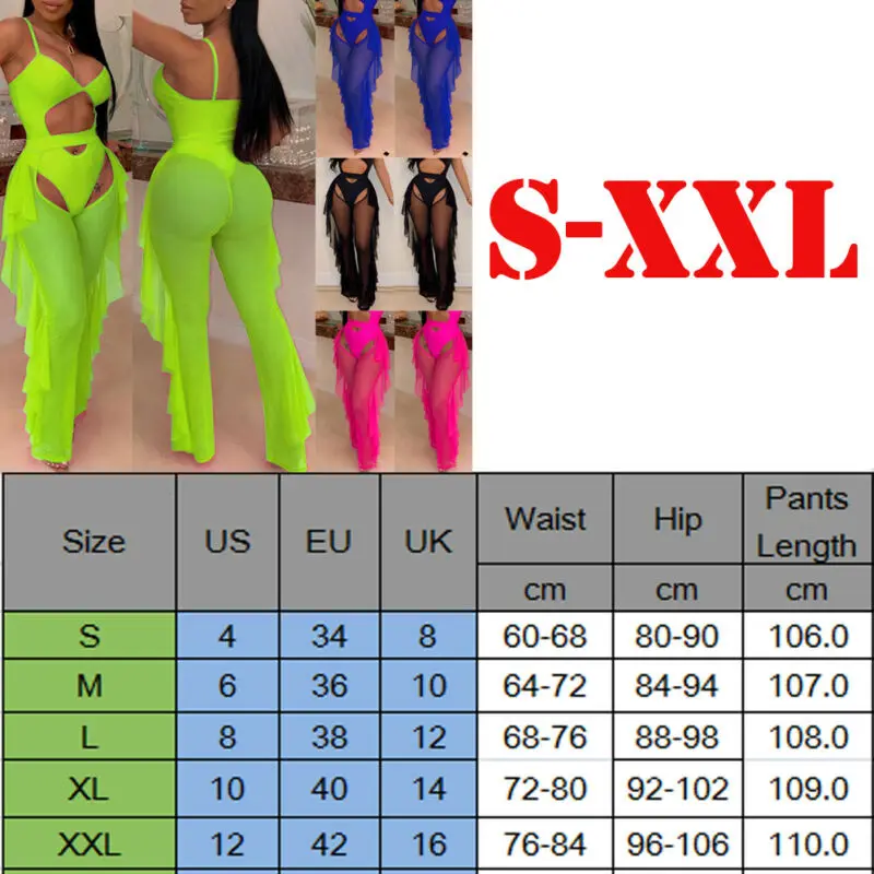 Сексуальные женские пляжные сетчатые прозрачные широкие брюки с оборками по