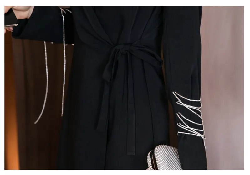 

#5162 Spring Autumn Black Vestidos Casual Blazer Rress Long Sleeved Elegant Sexy Mini Dress With Belt Slim Woman Dress A-line