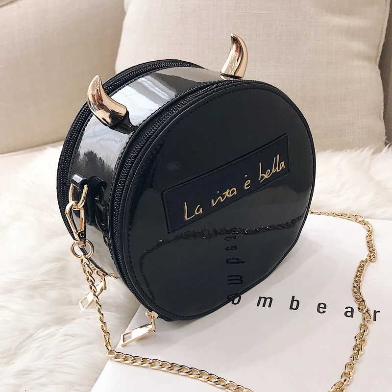 Модная Ослепительная сумка через плечо из лакированной кожи с круглым