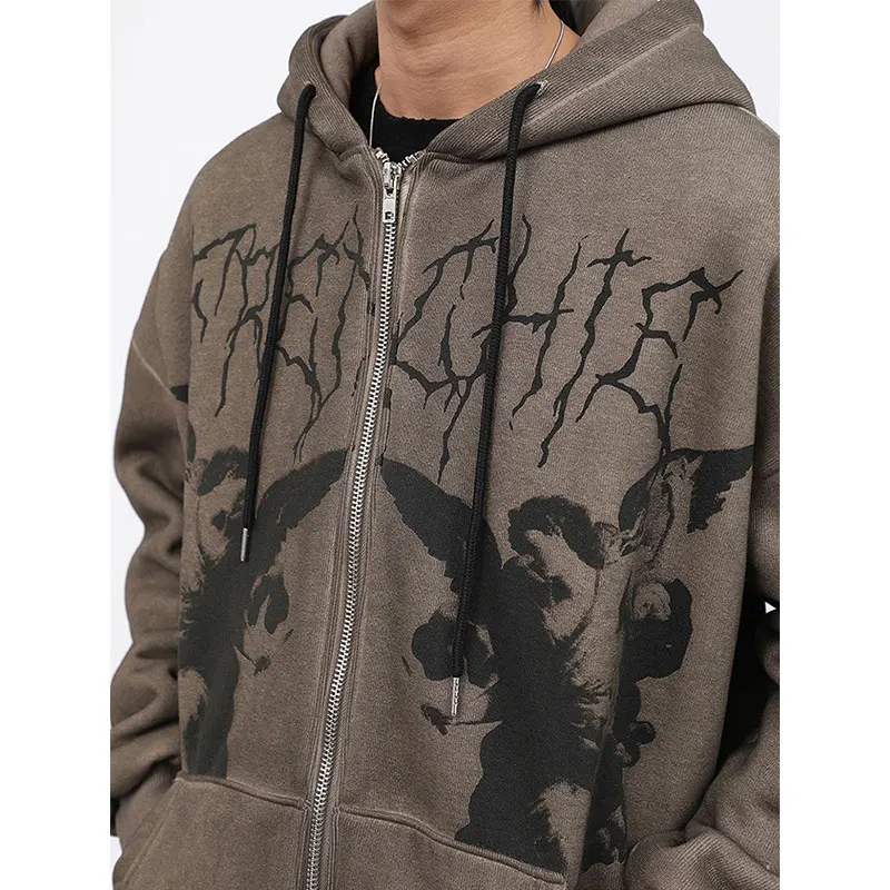 Толстовка Y2k мужская оверсайз в готическом стиле свитшот на молнии с длинным
