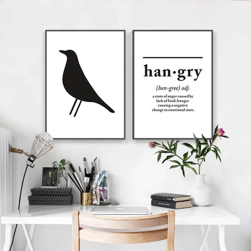 Минималистичные Голодные буквы картины на холсте черные и белые цитаты постеры