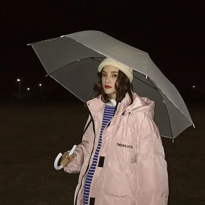 

Luck A Medium-long Style Parkas Women Thicker Keep Warm Hooded with Pockets Zippers Drawstring Students Korean Women Classic