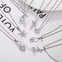 pendant necklace for women stainless steel sweater chain crystal rhinestone choker necklace retro female minimalist jewelry gift