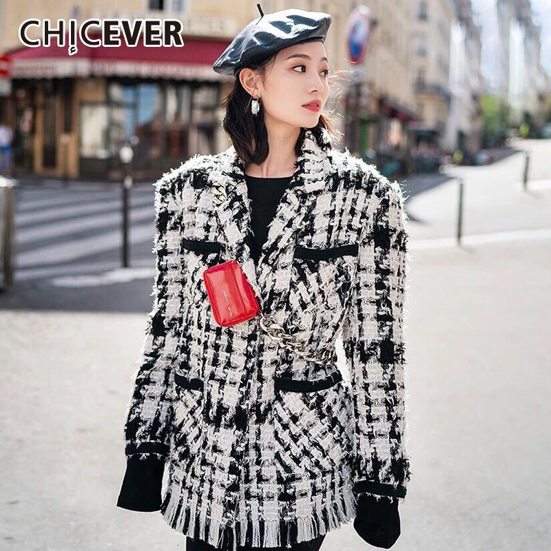 Женская твидовая куртка CHICEVER клетчатая Повседневная с длинными рукавами и