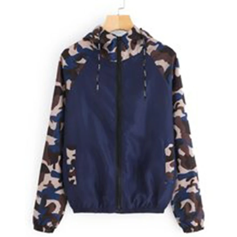 

Women Camouflage Colorblock Full Zip Hoodie with Pocket Casual Warm Jacket Coat BX0B