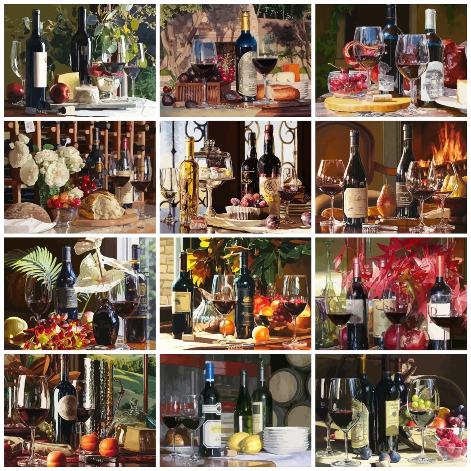 

AZQSD Painting By Numbers Wine Arcylic Paint By Numbers For Adults Painting Kits DIY Frameless Oil Painting Home Decor Gift