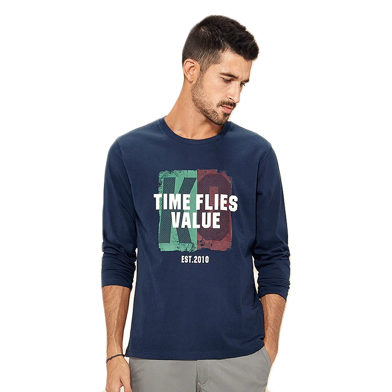

KUEGOU 100% Cotton T-shirt men autumn Letter printing tshirt fashion Men's t shirt long sleeve Sapphire top plus size ZT-88034