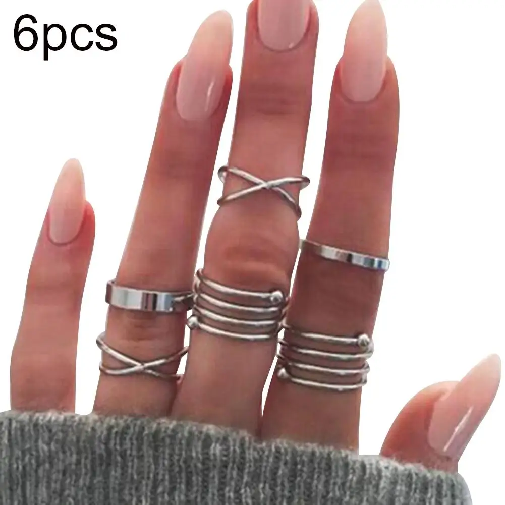 6 шт./компл. винтажные скрученные штабелируемые миди кольца с перекрестными