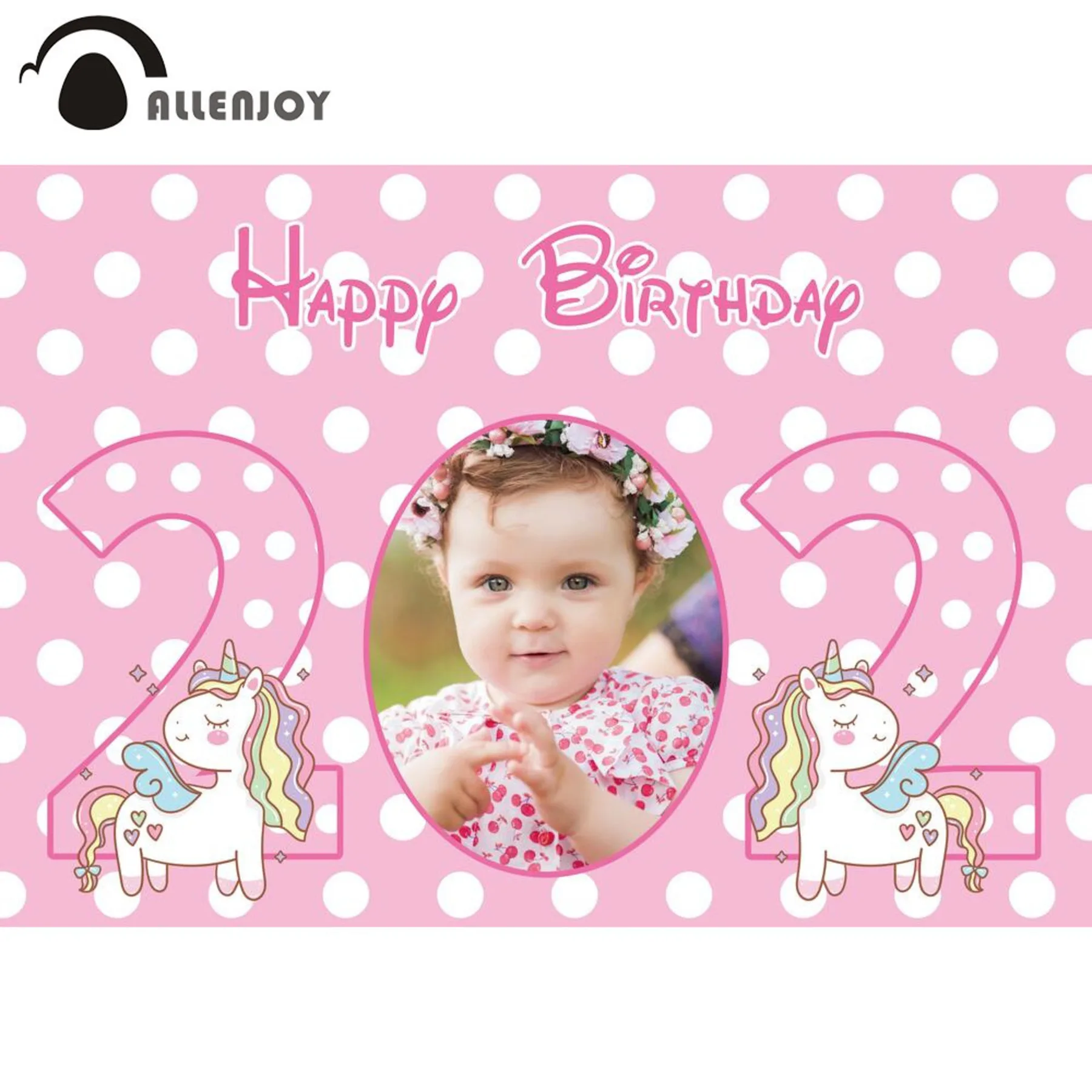 

Allenjoy Child Custom Photo Backdrop Happy Birthday Pink Unicorn Party Banners Background Girl Baby Shower Photobooth Photozone