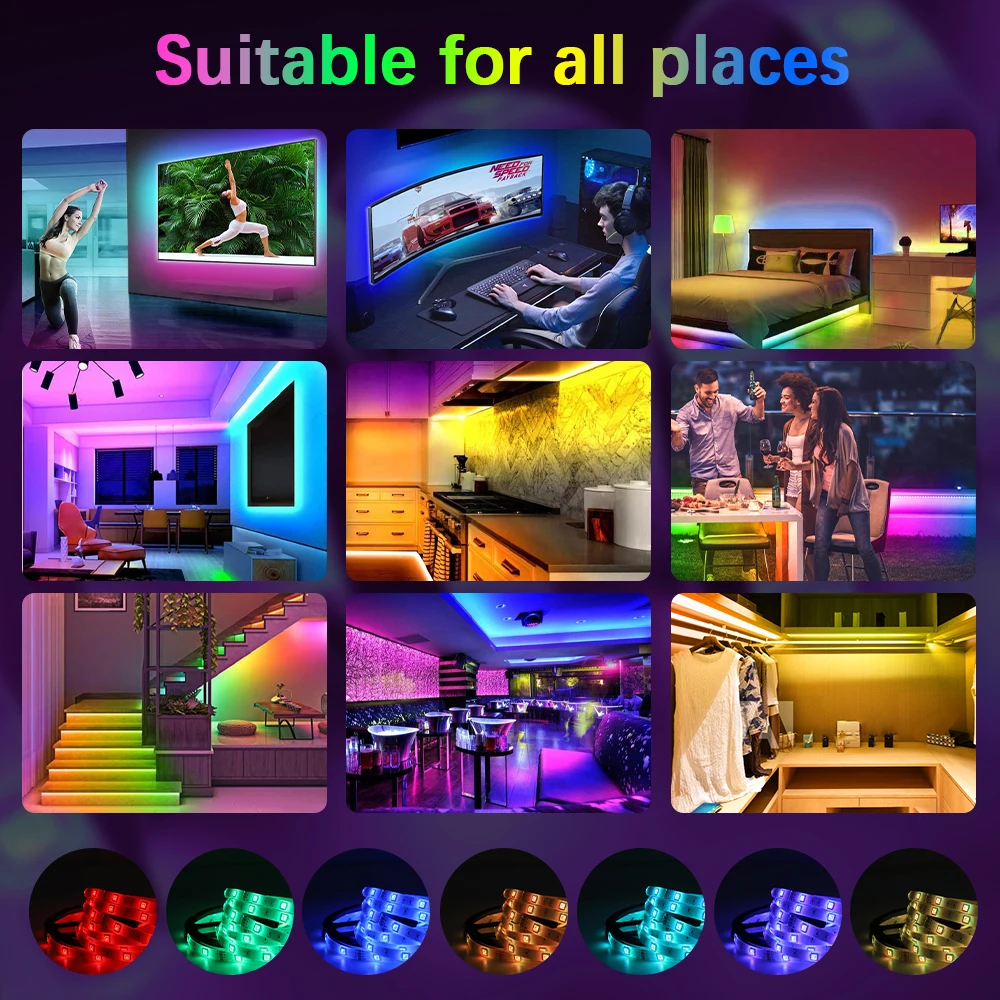

RGB 5050 Led Strip Lights WiFi Music Sync with Remote Control Color Changing LED Light Strips for Bedroom TV Wall Kitchen Mirror