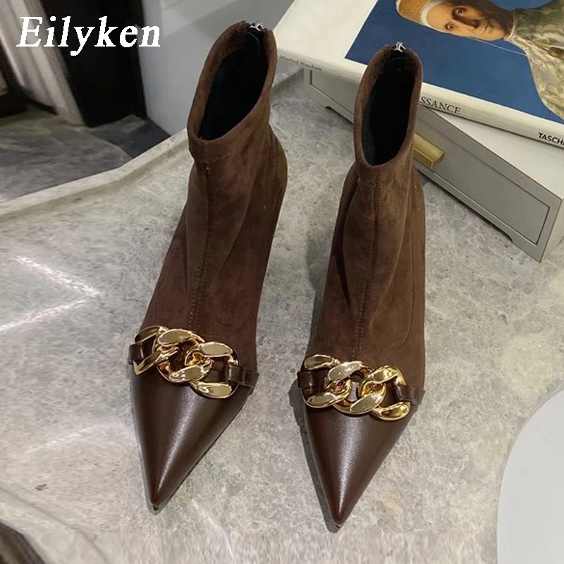 Eilyken/модные женские ботильоны с украшением в виде цепочки Туфли-лодочки на низком