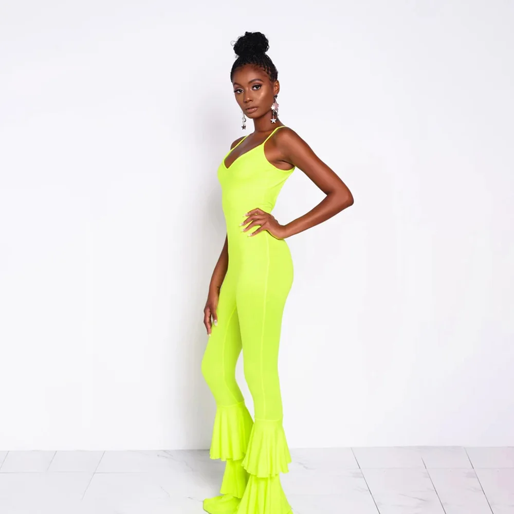 Bkld 2019 мода лето Для женщин Спагетти ремень вечеринка Bodycon Club Неоновый комбинезон