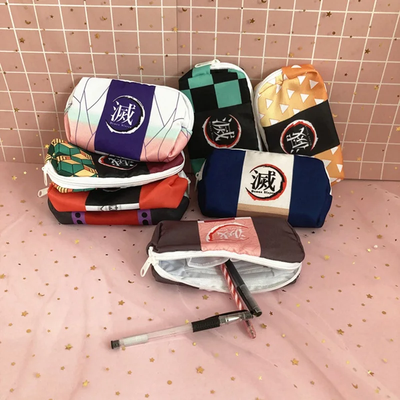 

Anime canvas pencil case Demon Slayer student stationery storage box zipper bag