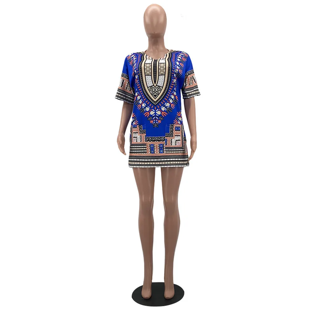 

African Dresses for Women Half Sleeve Dashiki Print Bazin Robe Africaine Ladies Clothes Female Dress Party Rich Clothing 2021