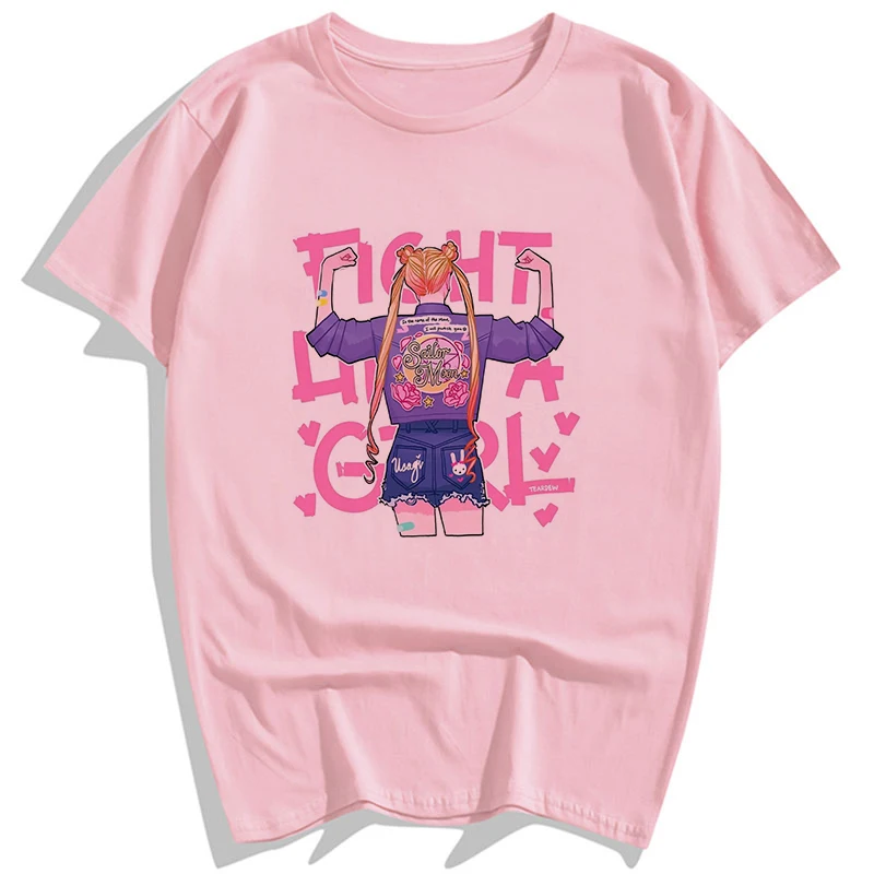 Harajuku Sailor Moon 90s Friends футболка женская летняя одежда розовая Эстетическая винтажная