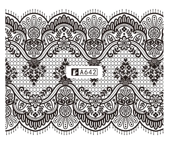 5 шт./компл. Водные Наклейки для дизайна ногтей Переводные черные кружевные розы