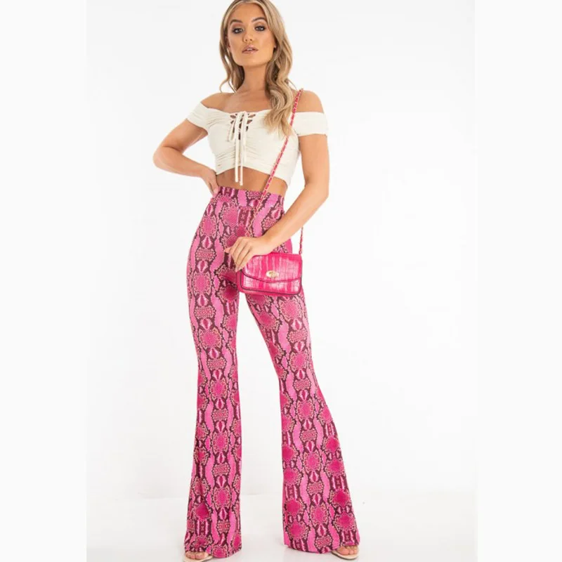 High Waist Snake Skin Long Flare Pants Leggings Sexy Slim Women Fashion Wide Leg Trousers Capris Pantalones | Женская одежда